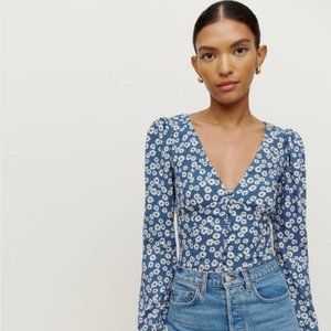 REFORMATION Nell Top Dana Blue Floral XS Blouse Shirt